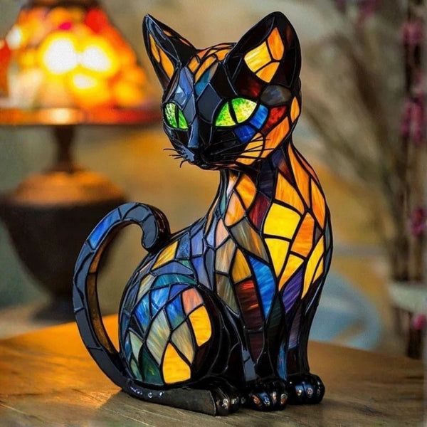 Mystická mačka - Lampa vo Vitráži