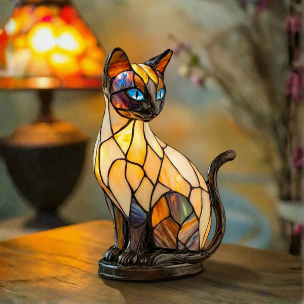 Mystická mačka - Lampa vo Vitráži